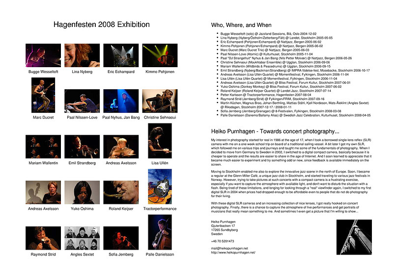 Exhibition @ Hagenfesten 2008 - Hagenfesten 2008 Exhibition flyer (<a href=exhibition2008hagenflyer.pdf>PDF</a>) - Photo: Heiko Purnhagen 2008